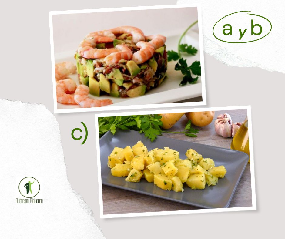 Timbal de marisco y verdura con patatas con perejil.